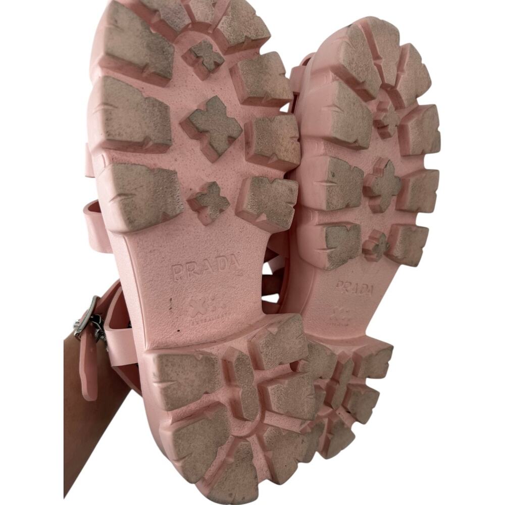 Prada Rubber Caged Monolith Slingback Platform Sandals Pink Women's Size 40 - Picture 5 of 10